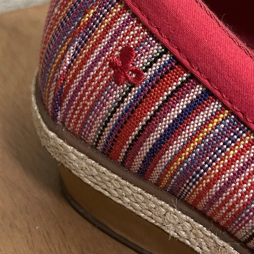 Grasshoppers Ortholite Misty Striped Wedge Shoes Slip On Red Comfort Shoe‎ Sz 6N